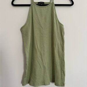 Green Ribbed Fitted Tank Top